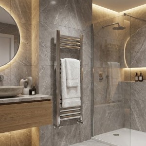 300mm (w) x 800mm (h) Evolve Polished Anodised Aluminium Heated Towel Rail