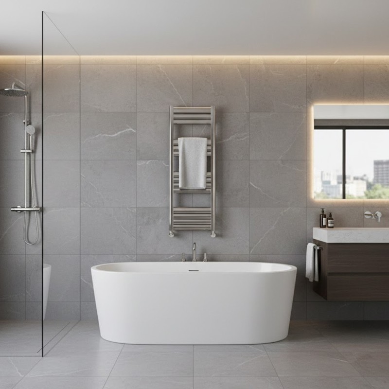 300mm (w) x 1000mm (h) Evolve Polished Anodised Aluminium Heated Towel Rail