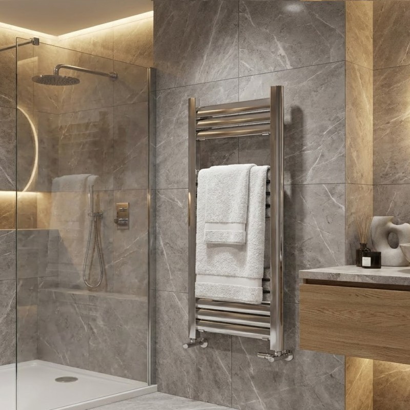 500mm (w) x 800mm (h) Evolve Polished Anodised Aluminium Heated Towel Rail