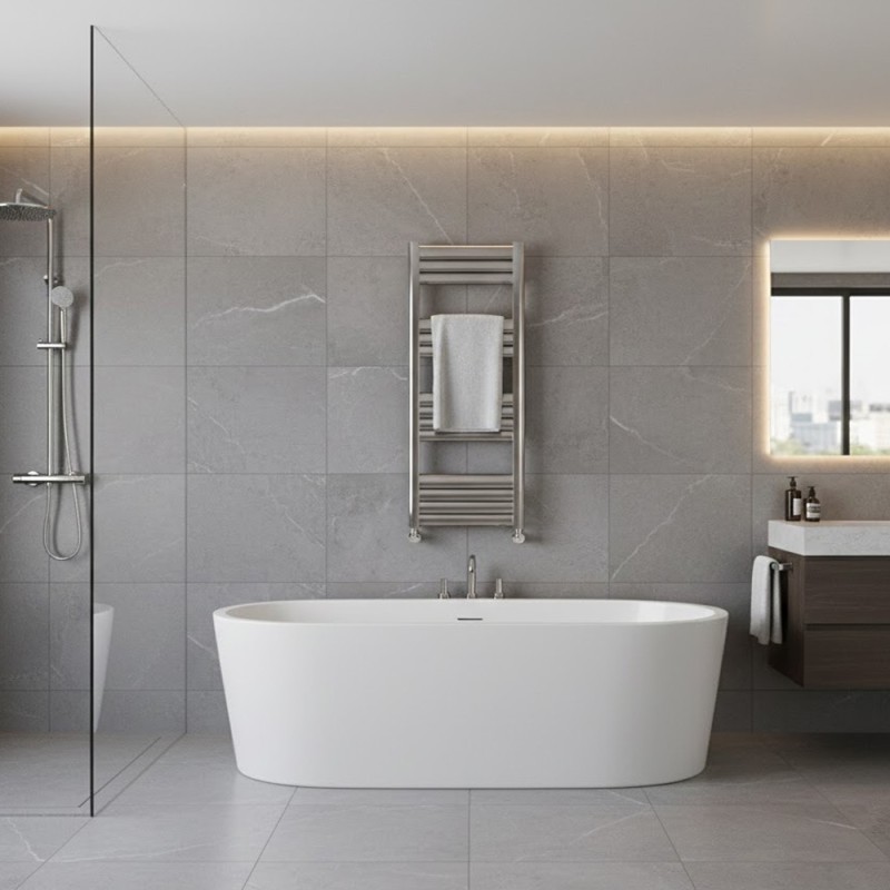 500mm (w) x 1000mm (h) Evolve Polished Anodised Aluminium Heated Towel Rail