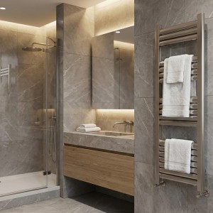 500mm (w) x 1200mm (h) Evolve Polished Anodised Aluminium Heated Towel Rail
