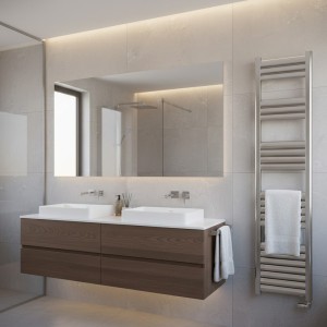 300mm (w) x 1400mm (h) Evolve Polished Anodised Aluminium Heated Towel Rail