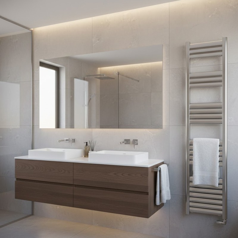300mm (w) x 1400mm (h) Evolve Polished Anodised Aluminium Heated Towel Rail - Closeup