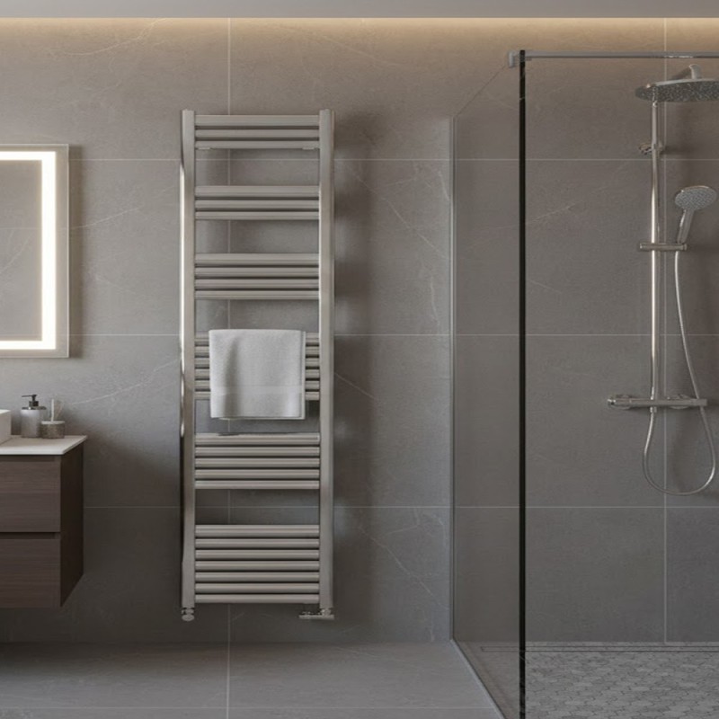 500mm (w) x 1800mm (h) Evolve Polished Anodised Aluminium Heated Towel Rail - Closeup