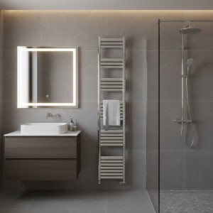 300mm (w) x 1800mm (h) Evolve Polished Anodised Aluminium Heated Towel Rail