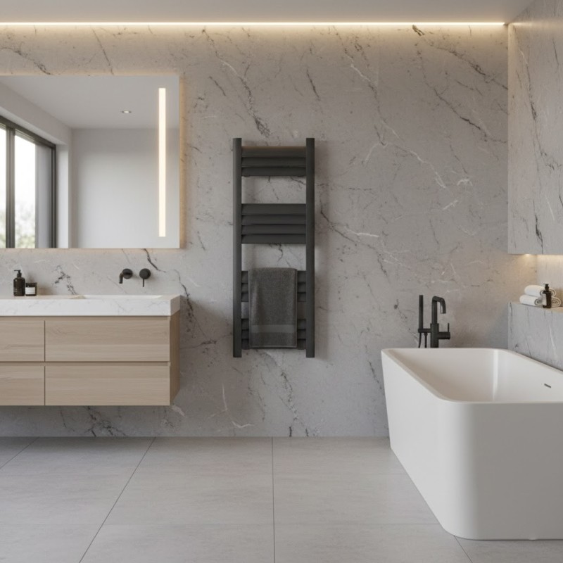 300mm (w) x 800mm (h) Evolve Anthracite Heated Towel Rail