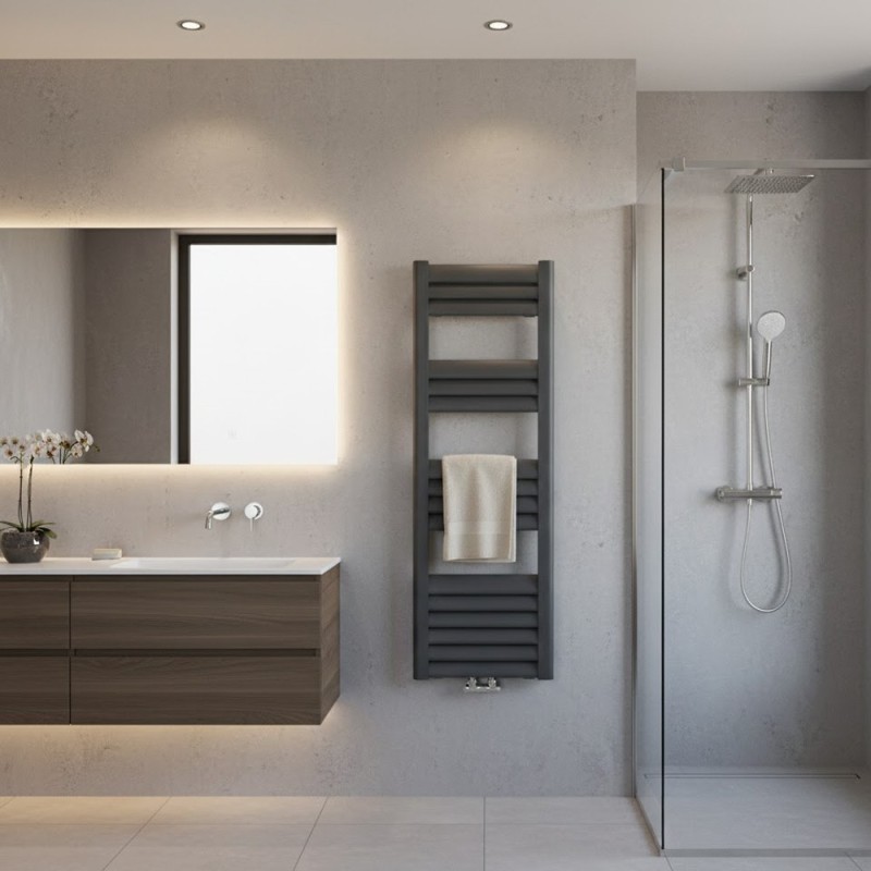 300mm (w) x 1000mm (h) Evolve Anthracite Heated Towel Rail - Closeup