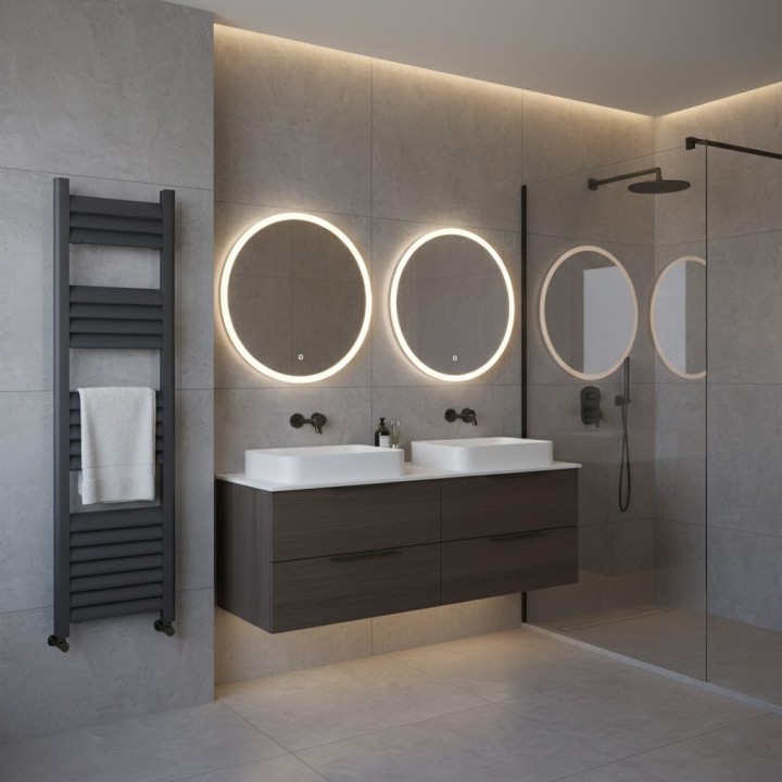300mm (w) x 1200mm (h) Evolve Anthracite Heated Towel Rail - Closeup