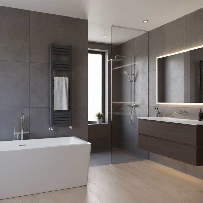 300mm (w) x 1400mm (h) Evolve Anthracite Heated Towel Rail