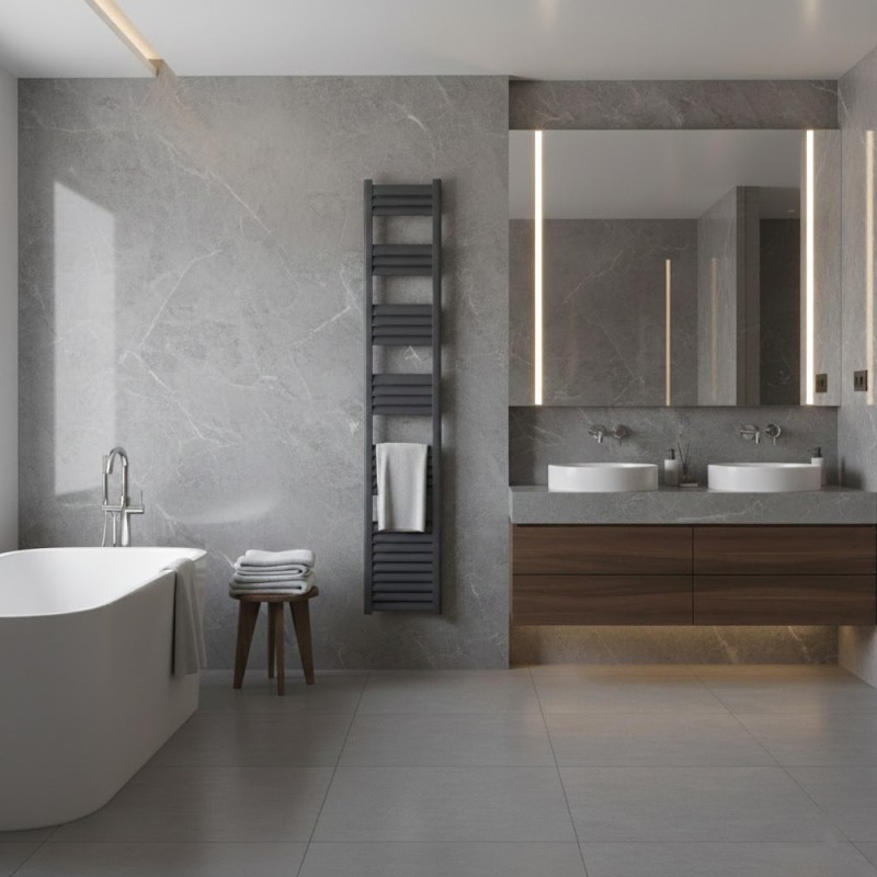 300mm (w) x 1800mm (h) Evolve Anthracite Heated Towel Rail
