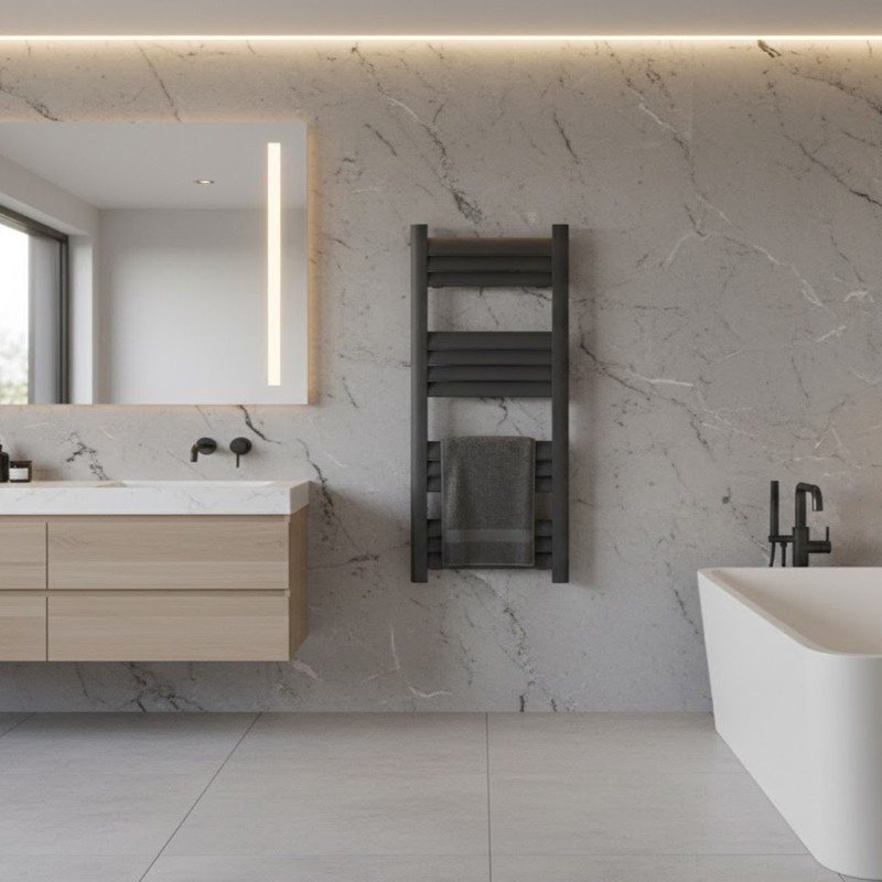 500mm (w) x 800mm (h) Evolve Anthracite Heated Towel Rail