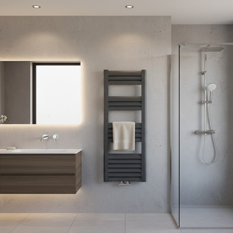 500mm (w) x 1000mm (h) Evolve Anthracite Heated Towel Rail - Closeup