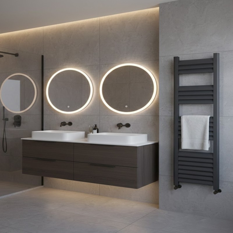 500mm (w) x 1200mm (h) Evolve Anthracite Heated Towel Rail - Closeup