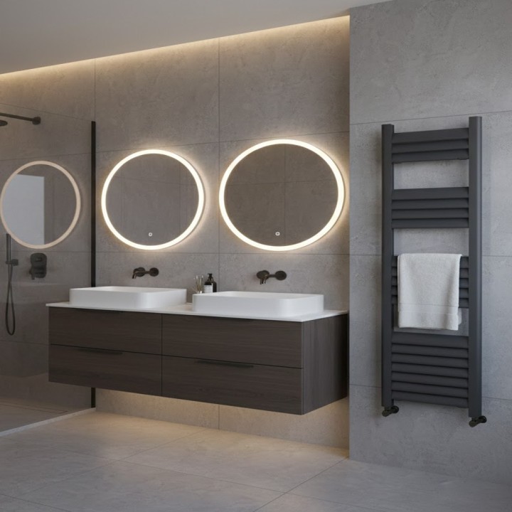 500mm (w) x 1200mm (h) Evolve Anthracite Heated Towel Rail - Closeup