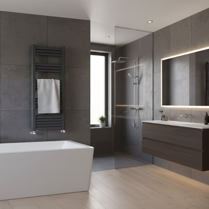 500mm (w) x 1400mm (h) Evolve Anthracite Heated Towel Rail
