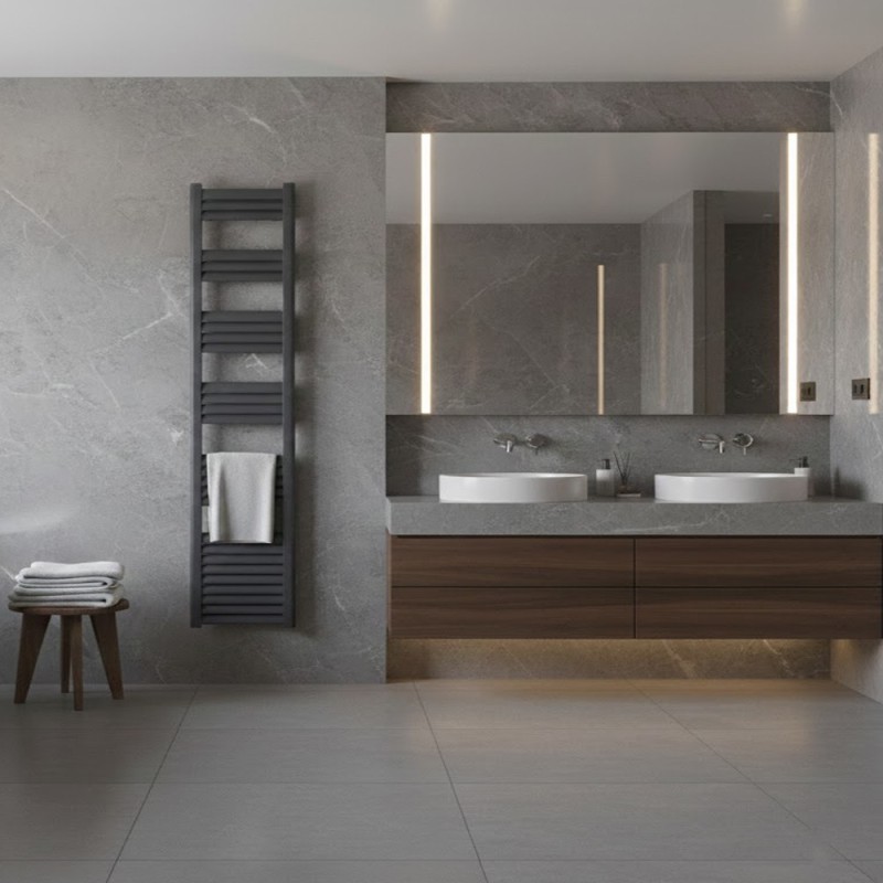 500mm (w) x 1800mm (h) Evolve Anthracite Heated Towel Rail - Closeup