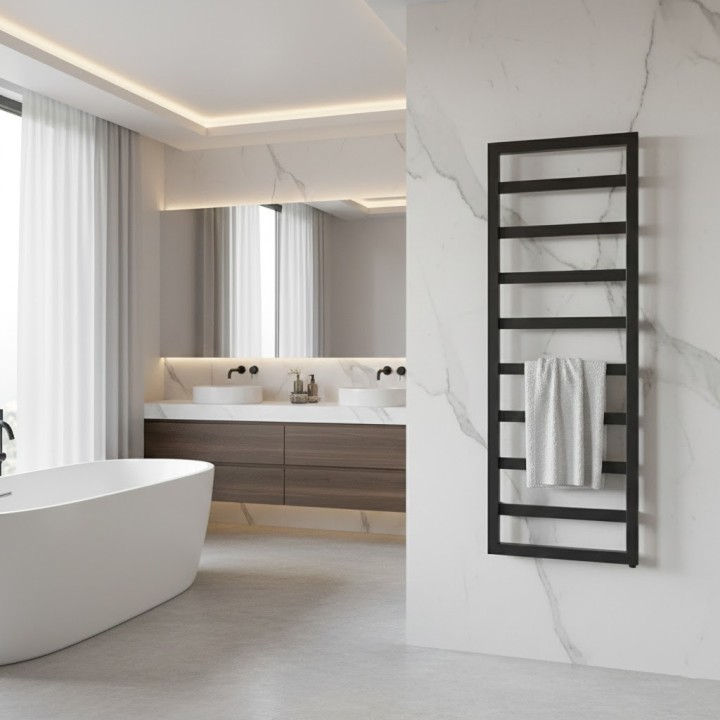 530mm (w) x 1300mm (h) Davina Black Heated Towel Rail - closeup