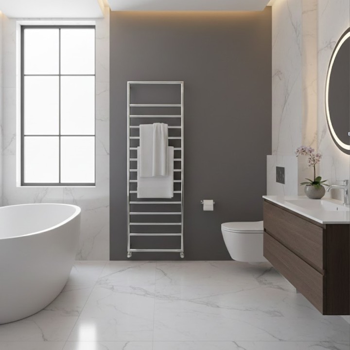 500mm (w) x 1300mm (h) Trevino Chrome Designer Towel Rail - closeup