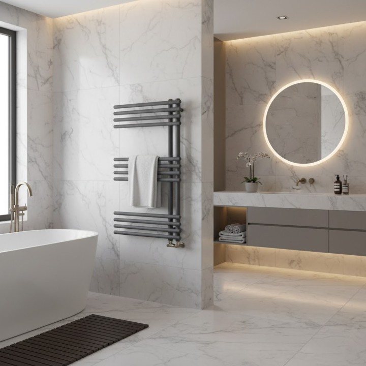 500mm (w) x 800mm (h) Avantis Anthracite Designer Towel Rail - closeup