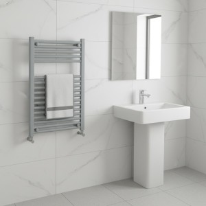 500mm (w) x 800mm (h) Straight Silver Nardo Grey Electric Towel Rail (Single Heat or Thermostatic Option)