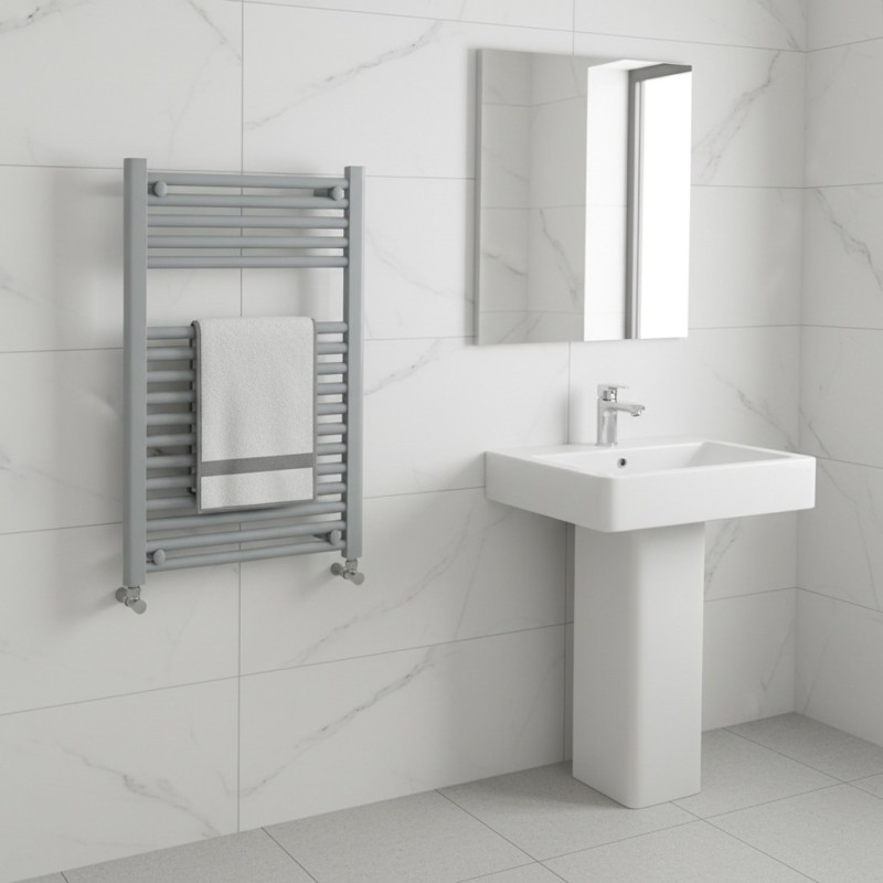 500mm (w) x 800mm (h) Straight Silver Nardo Grey Towel Rail - closeup