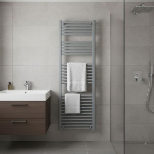 500mm (w) x 1500mm (h) Straight Silver Nardo Grey Electric Towel Rail (Single Heat or Thermostatic Option)