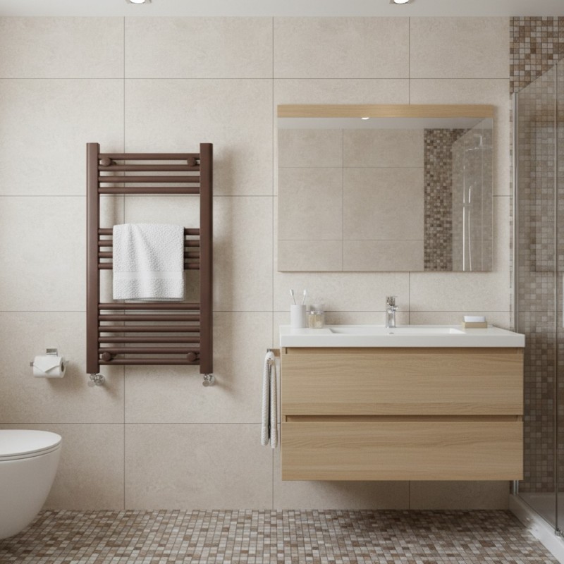 500mm (w) x 800mm (h) Straight Mocha Towel Rail - closeup
