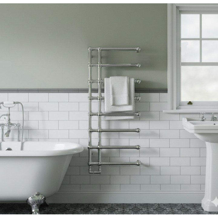 500mm (w) x 1200mm (h) Hampton Chrome Traditional Wall Mounted Electric Towel Rail Radiator (Single Heat or Thermostatic Option)