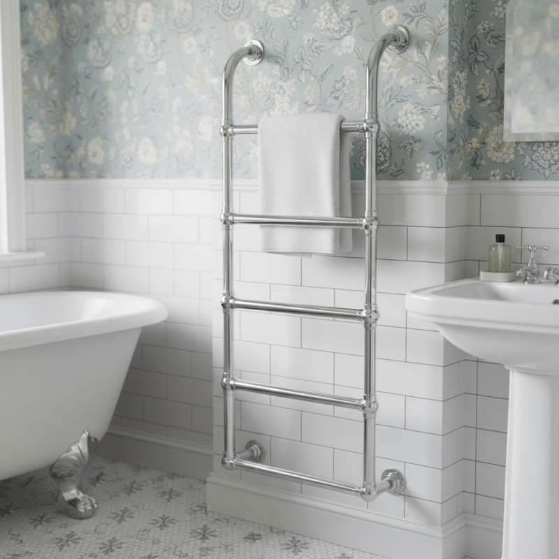 500mm (w) x 1200mm (h) Hastings Chrome Traditional Wall Mounted Electric Towel Rail Radiator - Single Heat