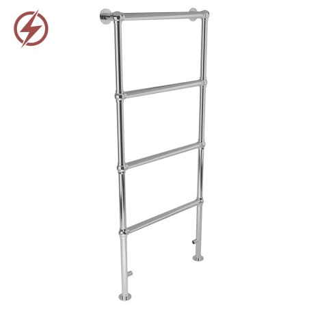600mm (w) x 1400mm (h) Hilton Chrome Traditional Floor Mounted Electric Towel Rail Radiator - Single Heat