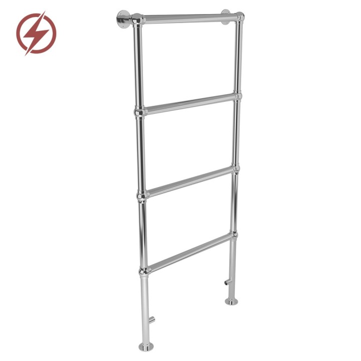 600mm (w) x 1400mm (h) Hilton Chrome Traditional Floor Mounted Electric Towel Rail Radiator - Single Heat
