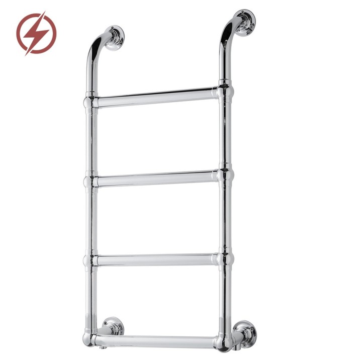 500mm (w) x 900mm (h) Hastings Chrome Traditional Wall Mounted Electric Towel Rail Radiator - Single Heat