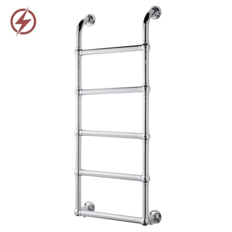 500mm (w) x 1200mm (h) Hastings Chrome Traditional Wall Mounted Electric Towel Rail Radiator - Single Heat