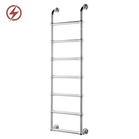 500mm (w) x 1600mm (h) Hastings Chrome Traditional Wall Mounted Electric Towel Rail Radiator - Single Heat