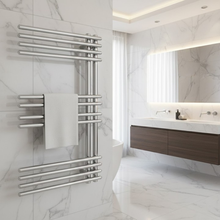 500mm (w) x 800mm (h) Avantis Chrome Designer Towel Rail - closeup