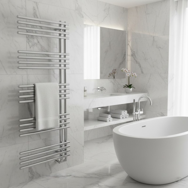 500mm (w) x 1200mm (h) Avantis Chrome Designer Towel Rail - closeup