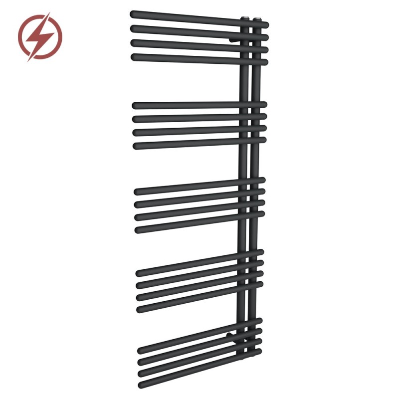 500mm (w) x 1200mm (h) Avantis Black Heated Towel Rail