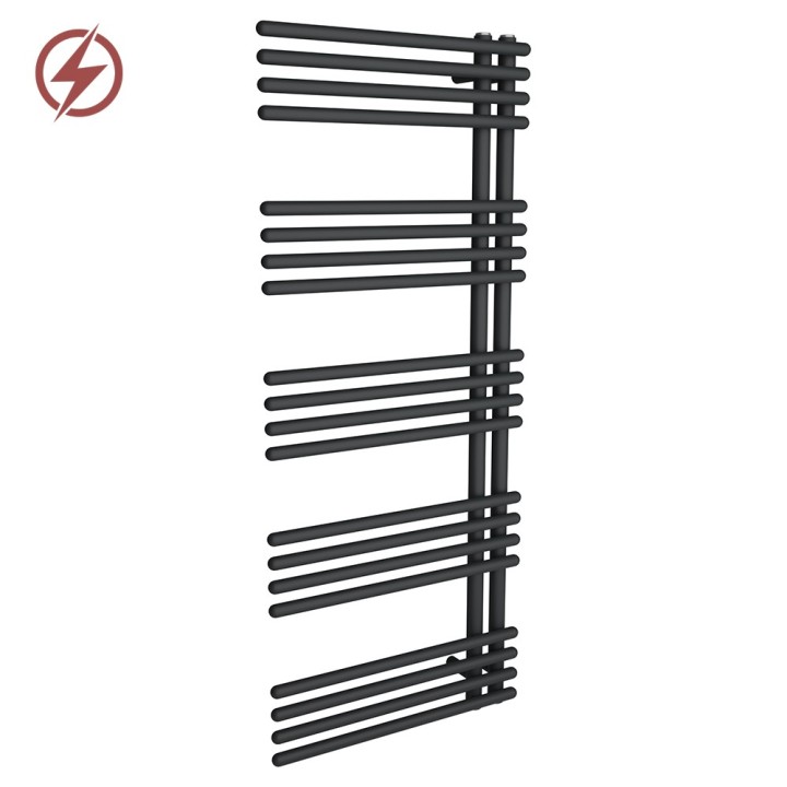 500mm (w) x 1200mm (h) Avantis Black Heated Towel Rail