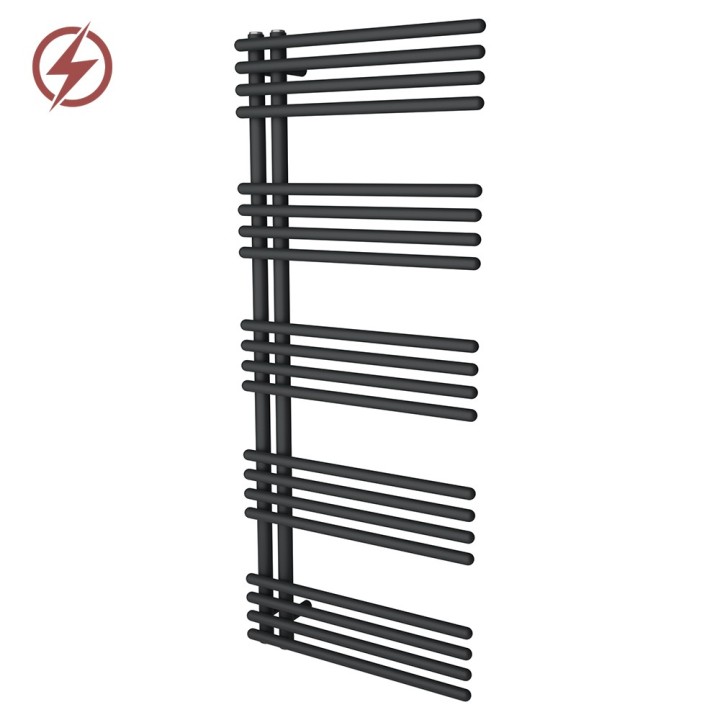 500mm (w) x 1200mm (h) Avantis Black Heated Towel Rail