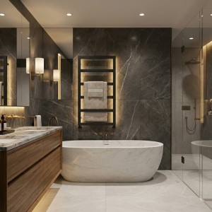 530mm (w) x 900mm (h) Davina Black Heated Electric Towel Rail (Single Heat or Thermostatic)