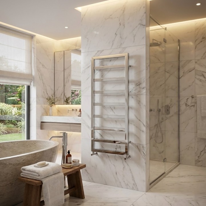 530mm (w) x 1300mm (h) Davina Chrome Heated Towel Rail - closeup