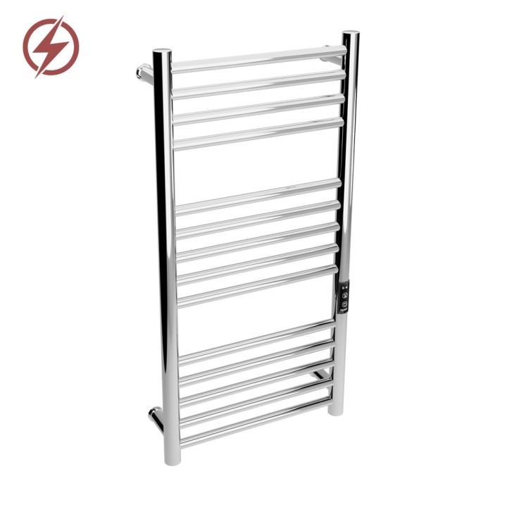 400mm (w) x 800mm (h) Tubo Polished Stainless Steel Dry Electric Towel Rail (In-Built Controller)
