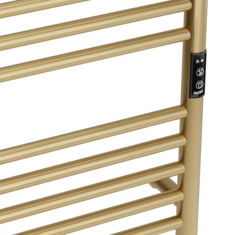 400mm (w) x 800mm (h) Tubo Brushed Brass Stainless Steel Dry Electric Towel Rail (In-Built Controller)