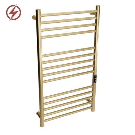500mm (w) x 900mm (h) Tubo Brushed Brass Stainless Steel Dry Electric Towel Rail (In-Built Controller)