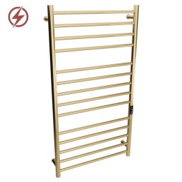 600mm (w) x 1100mm (h) Tubo Brushed Brass Stainless Steel Dry Electric Towel Rail (In-Built Controller)