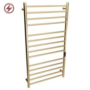 600mm (w) x 1100mm (h) Tubo Brushed Brass Stainless Steel Dry Electric Towel Rail (In-Built Controller)