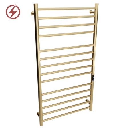 600mm (w) x 1100mm (h) Tubo Brushed Brass Stainless Steel Dry Electric Towel Rail (In-Built Controller)