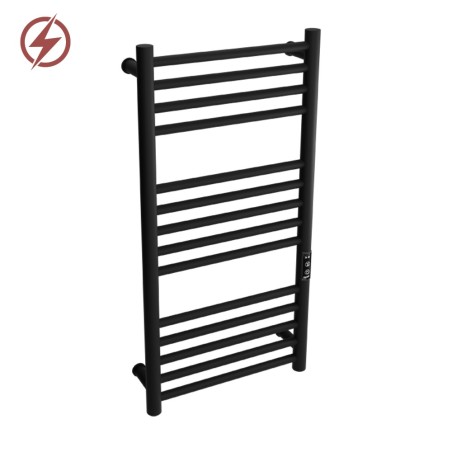 400mm (w) x 800mm (h) Tubo Matt Black Stainless Steel Dry Electric Towel Rail (In-Built Controller)