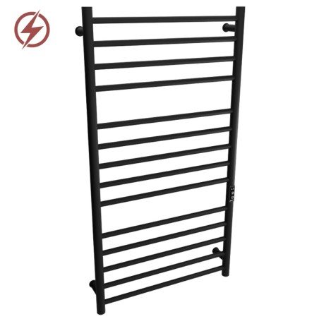 600mm (w) x 1100mm (h) Tubo Matt Black Stainless Steel Dry Electric Towel Rail (In-Built Controller)