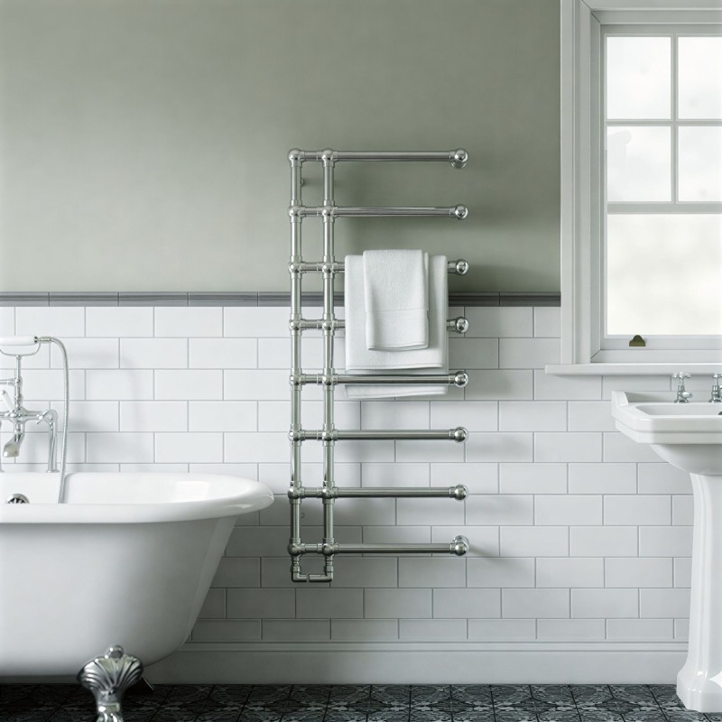500mm (w) x 1200mm (h) Hampton Chrome Traditional Wall Mounted Towel Rail Radiator